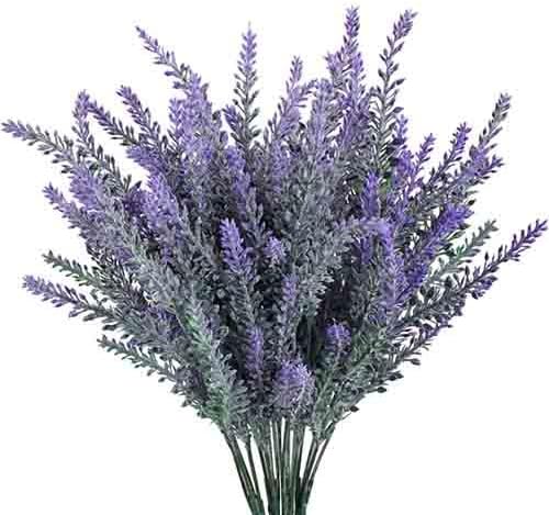GTIDEA 4pcs Artificial Flowers Flocked Plastic Lavender Bundle Fake Plants Wedding Bridle Bouquet Indoor Outdoor Home Kitchen Office Table Centerpieces Arrangements Christmas Decor