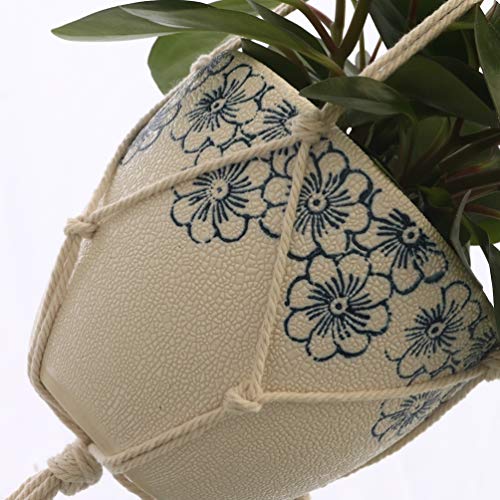 DOITOOL Cesto de vaso de flores para pendurar à mão - bolso de rede de corda de algodão tecido, cest