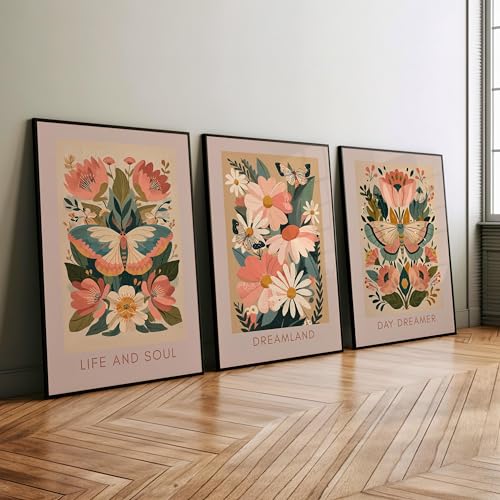 Peinture florale minimaliste grand format : triptyque de toiles imprimées haut de gamme beige