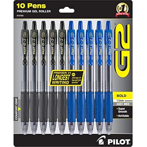 Pilot G2 Bold, Premium Gel Pens, Bulk Pack Of 10 Pilot G2 Pens, 5 Black G-2 & 5 Blue Ink, 1.0mm Medium Point, Retractable Rolling Ball, Office & School Pens for Women & Men. Cover