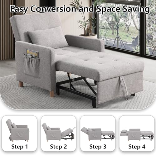 Sillón cama plegable convertible gris claro miniatura 6