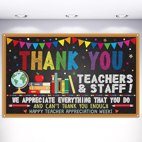 Vohado Thank You Teachers Photo Booth Backdrop 2025 Teacher Appreciation Week Banner Decorations Staffs School Classroom Photography Background Wall Decor (7×5ft) Cover
