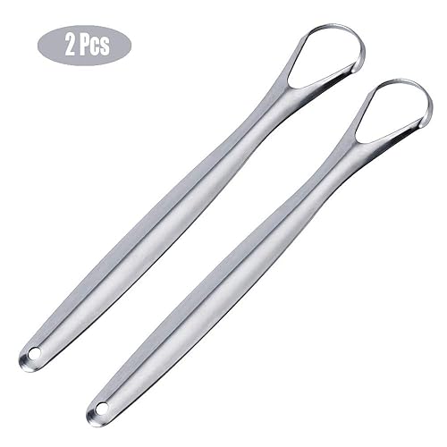 Miniatura 9 de MEOOAWQI Raspador de lengua con mango rojo (paquete de 2), cura el mal aliento (no médico), limpiadores de lengua de acero inoxidable, raspadores de