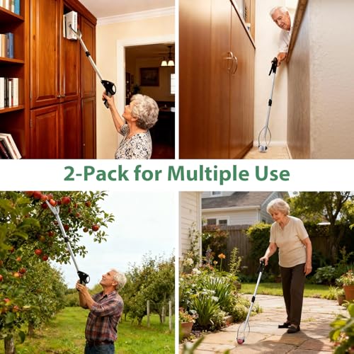 32\" Grabber Reacher Tool, 2-Pack Foldable Reacher Grabber with Suction Cup Grip, Heavy Duty Pick Up Tool Grabbers for Seniors, Trash Picker Upper Grabber for Indoor & Outdoor Use