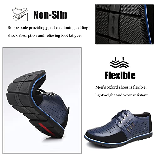 Mens Casual Shoes Breathable Business Dress Shoes Lace Up Leather Loafers Fashion Driving Oxford Shoes For Work Office Outdoor Blue #TOP1