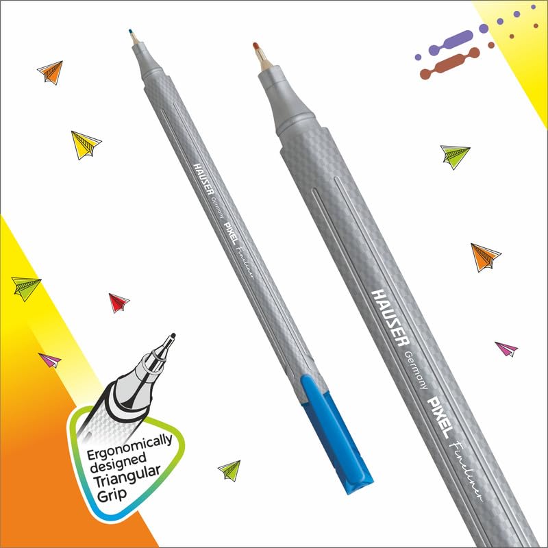 Image of Hauser Germany Pixel Fineliner | Triangular Body For Better Grip | Hi-Quality Metal Tip | Available in 10 Vivid Ink Colours | Pack of 10