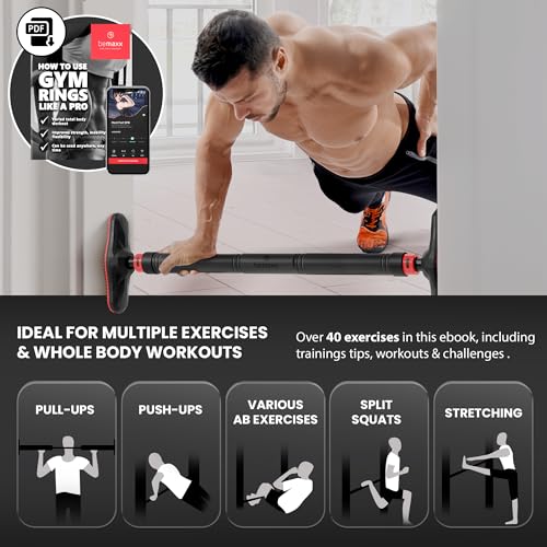 Pull Up Bar Door Frame NO Screws + Exercise E-Book | Professional Chin Up with Padded Handles | Extra Wide Dip Workout Bars for Hanging in Doorway at Home without Drilling, Indoor Mounted Gym Fitness - Image 5
