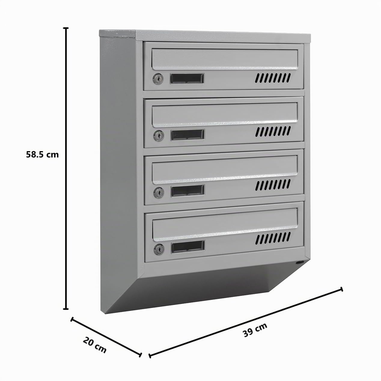 4 buzones de Correo para condominios GDS 20cm Profundidad RAL 7035 Gris | buzones para interior, formato A4, acero galvanizado, con 2 llaves, fijación mural, diseño modular.