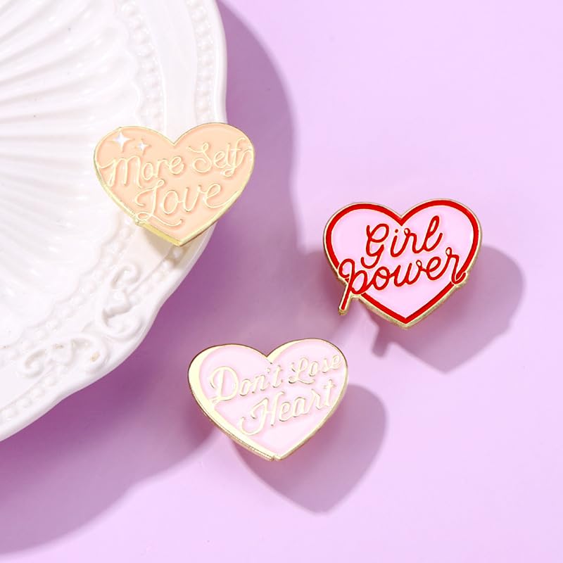 Image of Give Power Pink Enamel Pin Pink Heart Shaped Metal Badge Brooch For Backpacks And Coat Accessories