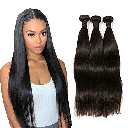 Daimer Straight Natural Weave 3 Paquets Tissage Cheveux Humains Brésilien en lot pas cher Naturel 14 16 18