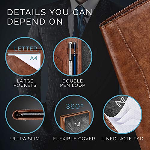 Nero Manetti- Leather Portfolio Folder - Business Pu Leather Portfolio Notepad Holder For Resumes, Legal Pad Portfolio Executive Binder, Professional Padfolio Notebook For Women/Men (Brown) #TOP4