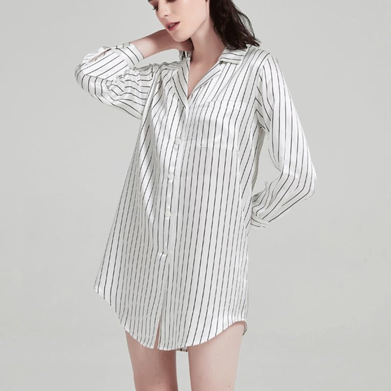 Stripe Shirtdress Silk Nightgown Nightdress Classic Nightie