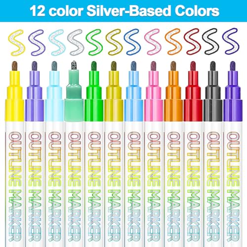 JZILU Double Line Outline Markers, 12 Colors Glitter Metallic Gel Pens Set, Easter Basket Stuffers For Teen Girls Kids, Art Supplies For Kids 9-12, 4-12 Year Old Girl Birthday Gifts — view 2