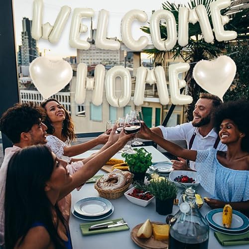 Image of TONIFUL 16 Inch Cream White WELCOME HOME Foil Letter Balloons Banner Decor