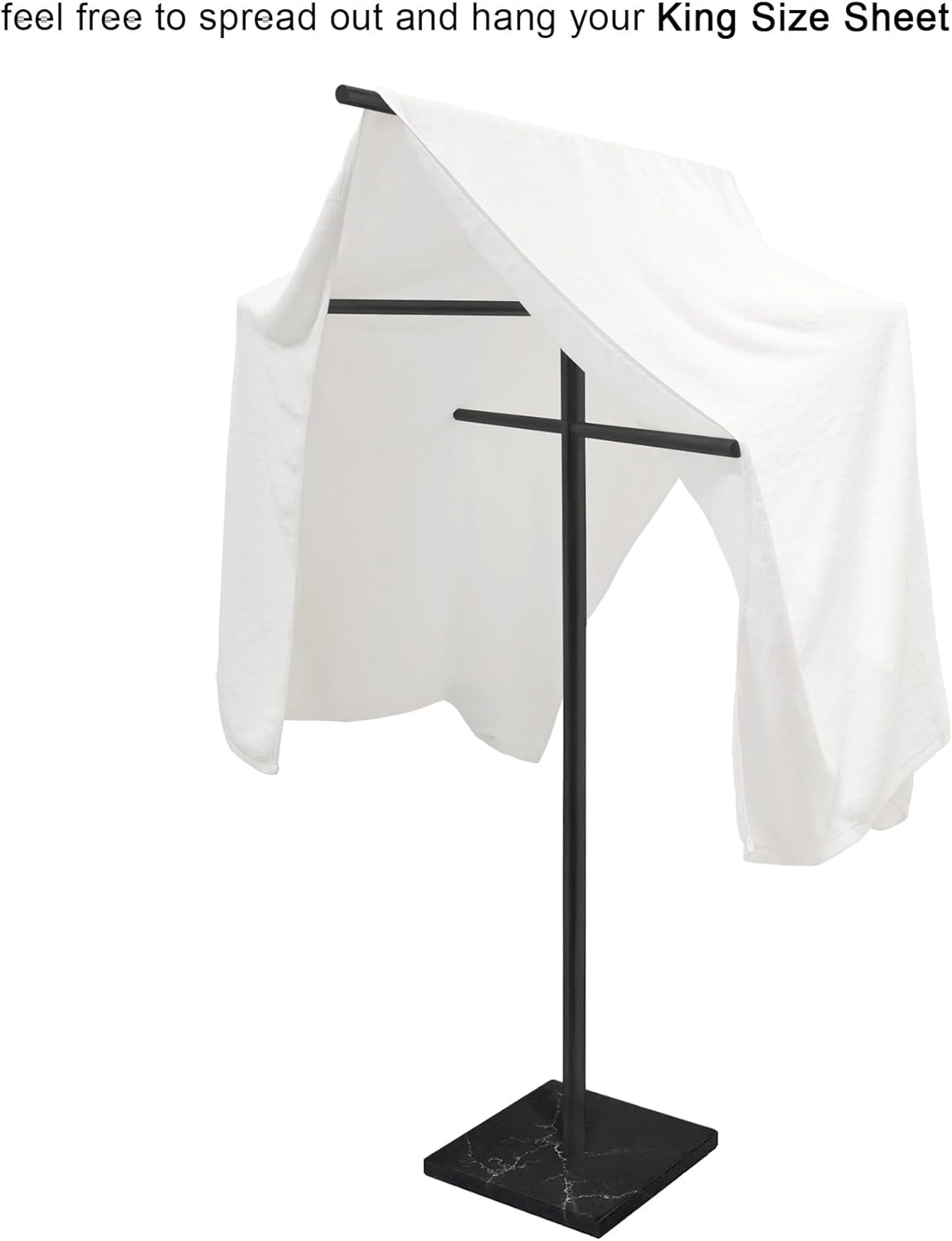 Marble Base Outdoor Standing Towel Rack for Swimming Pool, Hot Tub Or Spa, 304 Stainless Steel 6 Arms Standing Towel Sheet Holder Blanket Drying Rack Matte Black