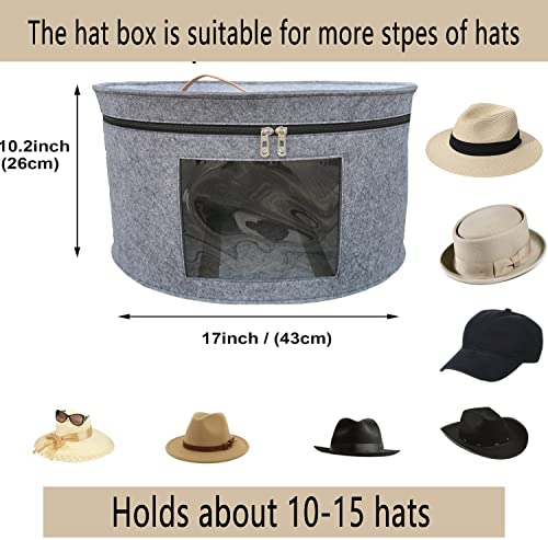 Yofuhope Cowboy Hat Box,Hat Storage Box For Women & Men,Stackable Brim Hat Box Organizer,Foldable Round Travel Cap Boxes With Dustproof Lid,Stuffed Animal Toy Storage (Grey) #TOP1