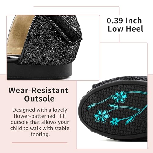 Image of Aomigoct Girls Dress Shoes Sandals : Black 1 Little Kid Glitter Princess Flats for Birthday Wedding Party - Big Kid School Walking Shoe