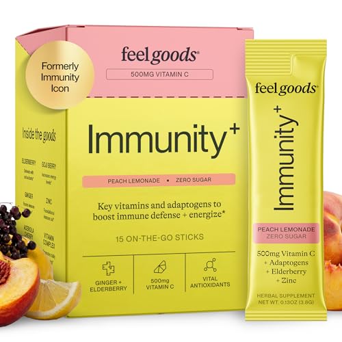 Image of Feel Goods Immunity Icon, Vitamin C Immune Support Powder Packets, 15 Count | Immunity Plus, 500mg Vitamin C, Elderberry, Ginger, Turmeric, Vitamins for Immune Health, Sugar-Free, Caffeine-Free Drink Mix