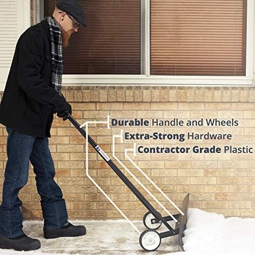 Image of Snowcaster 70SNC 36-inch Bi-Directional Wheeled Snow Shovel Pusher and Barn Shovel, 10.5 inch x 36 inch, Black