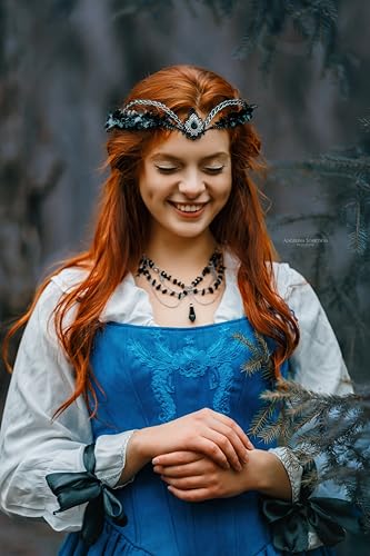 MOSTORY Black Ren Faire Necklace - Gothic Layered Necklace for Witch Dark Crystal Beaded Choker for Women Halloween Renaissance Ren Faire Goth Outfit Witch Aesthetic Elven Cosplay3