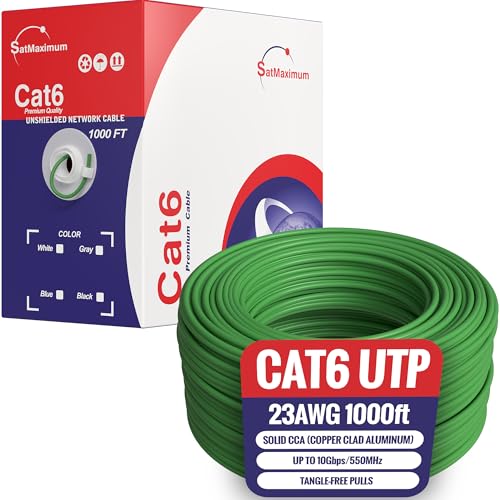 Cables Direct Online CAT6 Cable 1000ft Pull Box Solid Ethernet LAN UTP Cable 23AWG 550Mhz RJ45 Network CCA Copper Clad Aluminum Wire Bulk (Green)