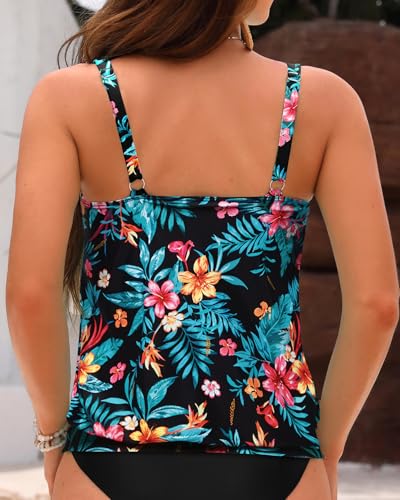 Image of Yonique Womens Blouson Tankini Top No Bottom Loose Fit Swim Top Modest Tank Top