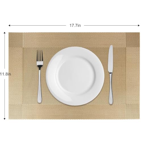 Image of Heat Resistant Table Placemats Set of 4 | Washable Dining Table Mats for Kitchen & Home Decor | Non-Slip, Waterproof, Easy to Clean PVC Woven Placemats for Dining Table (Golden Beige)