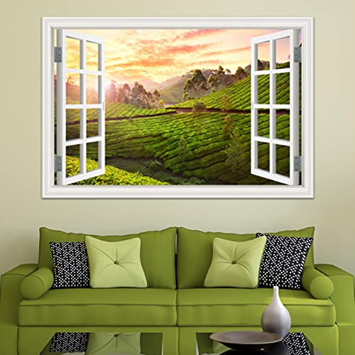 ZXMDP Druck auf Leinwand Fensteransicht Wandkunst Grüne Landschaft Leinwand Plakat für Wohnzimmer Büro Küche Wohnkultur 20x30cm Rahmenlos