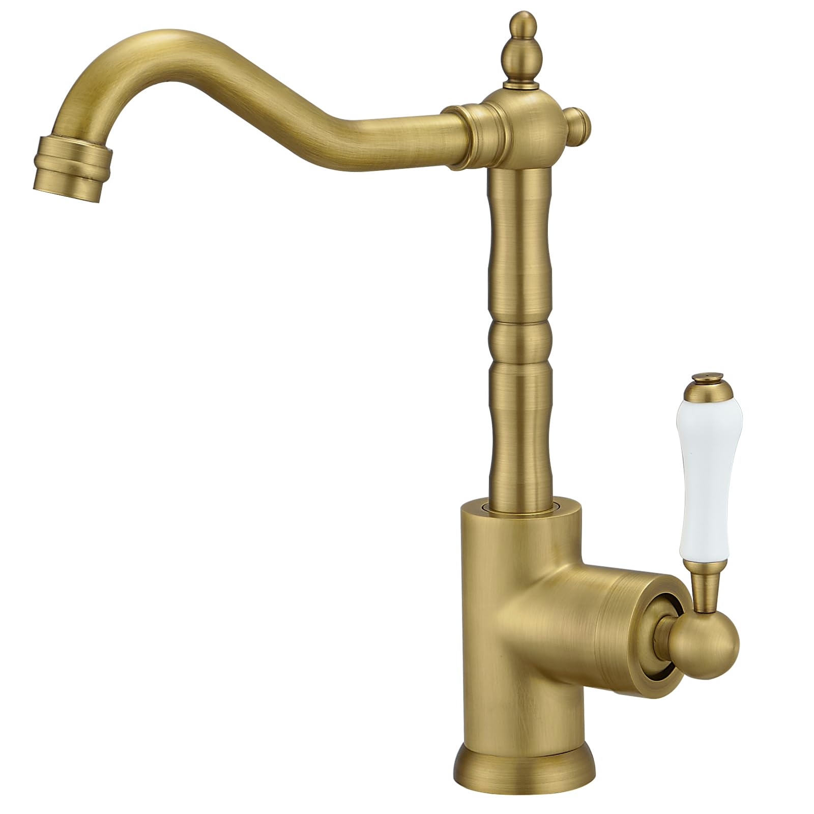 Antique Brass Kitchen Faucet, Copper Antique Kitchen Sink Faucet with 360 Swivel Spout, Single Hole Deck Mounted