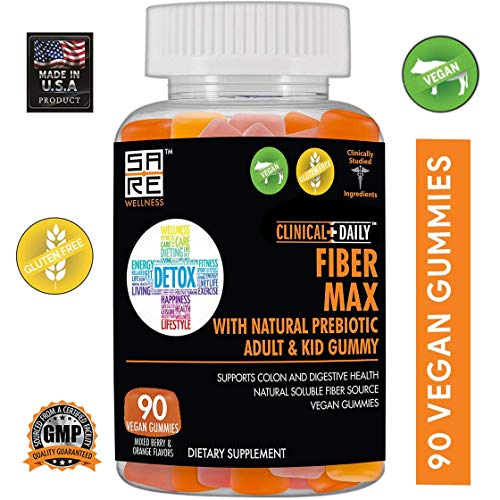 Clinical Daily Fiber Max, Vegan High Fiber Gummies For Adults & Kids. Constipation Relief For Adults And Kids. Prebiotic Inulin Fiber Supplement Gummies. 90 Gluten-Free Laxative Gummies For Gut Repair #TOP1