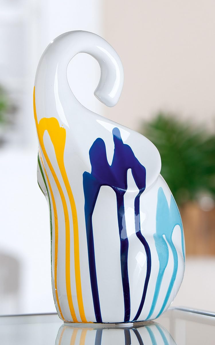 GILDE Ceramic Elephant Figurine Glazed White 26cm High 14cm Wide 13cm Deep