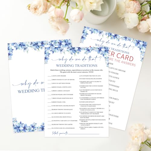 Image of Wedding Traditions Bridal Shower Games, 25 Blue Floral Bridal Shower Game Cards & 1 Answer Card, Engagement Party Game for Guests, Wedding Games for Reception, Marriage Party Supplies -16