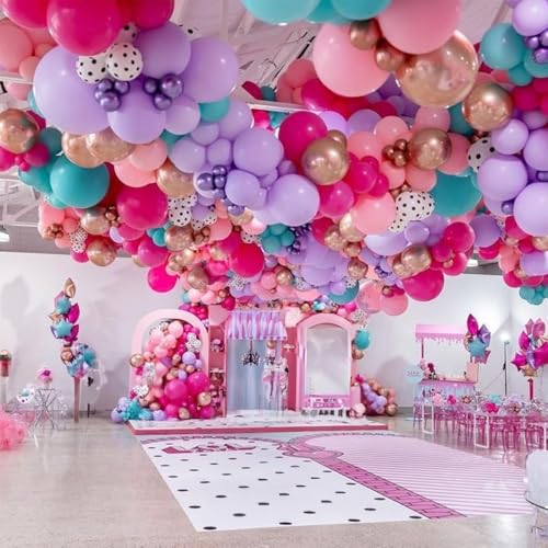 Image of Hot Pink and Purple Balloons, 12 Inch Purple Pink Teal Blue Mermaid Balloons, Metallic Purple Green Confetti Balloons for Girls Under The Sea Party Balloons Pink and Purple Birthday Decorations