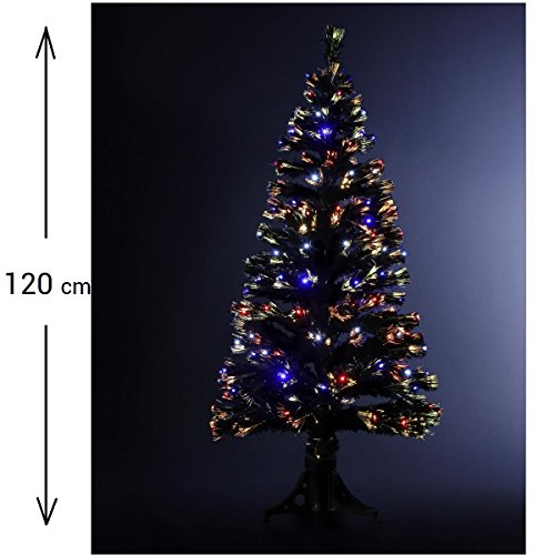 DECO NOEL - Sapin de Noël artificiel lumineux en fibre optique + 136 LED - livré avec son pied - Jeux de lumière avec boitier de contrôle - Hauteur 120 cm - Coloris NOIR