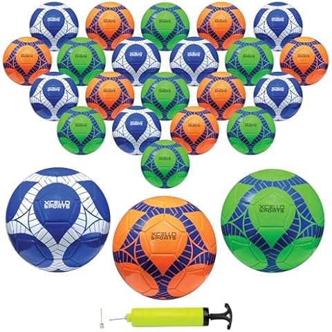 Xcello Sports Soccer Ball Size 3 (Orange, Green) w/Pump (Pack of 24) Cover