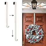 Haute Decor Adapt Adjustable Length Wreath Hanger - Matte White Metal - Holds up to 20 lbs. - Over The Door Long Wreath Hook for Year-Round Indoor or Outdoor Use