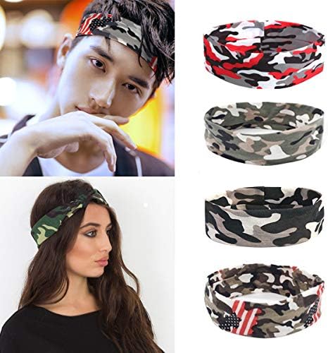 Huachi Headbands for Women Workout Yoga Sports Turban Headwrap Boho Hair Bands Wide Stretchy Sweatband Non Slip Outdoor Bandana Headwear, Floral Printe, 3Pcs