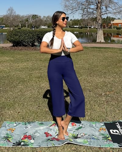 Image of G4Free Capri Pants for Women Wide Leg Yoga Dress Cropped Pants Capri Leggings with Pockets for Casual Summer