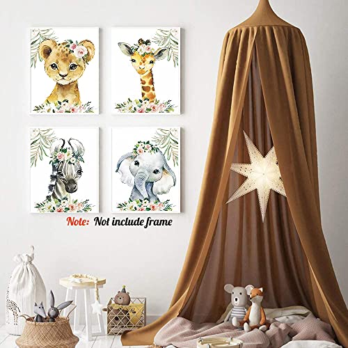 Animal Pictures Wall Art，Elephant Flower Woodland Crown Animals Adorable Art Print Set Of 4 (8”X10”)- No Frame，Wall Art Poster For Nursery Baby Kids Room Home Decor, #TOP2