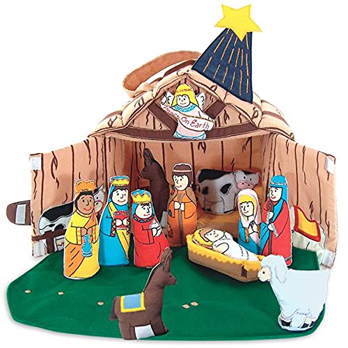 Pockets of Learning Nativity Christmas Manger House Creche Play Set Interactive Holiday Creche Scene for Children | Soft Fabric Christmas Play Set for Toddlers | Interactive Cloth Activity Toy