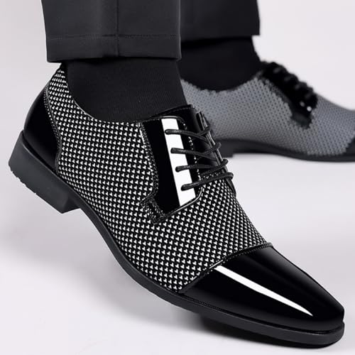 Men's Dress Shoes Oxfords Classic Lace-up Formal Patent Leather Tuxedo Shoes Business Wedding Derby Casual Fashion White Black by Feetly - Used condition - Image 5