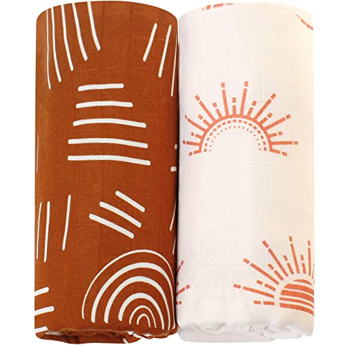 Image of LifeTree 2 Pack Baby Swaddle Blankets - Soft Muslin Swaddle Blankets - Earthy Color Collection, Lightweight, Breathable, Large 47 x 47 inches Receiving Blankets