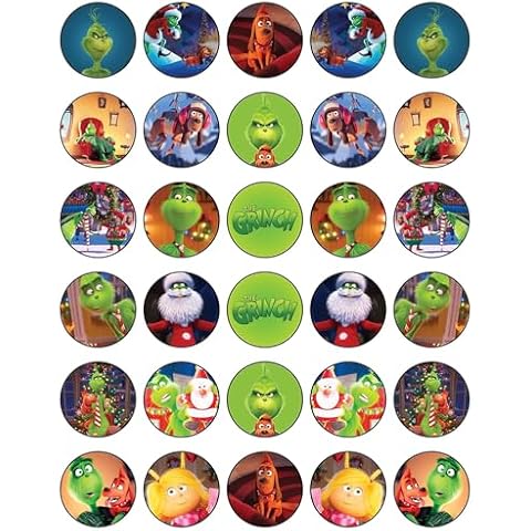 30x Christmas Green Cartoon-Themed Edible Cupcake Toppers – Fun Grocery Cake Decor | Wafer Sheet Cover