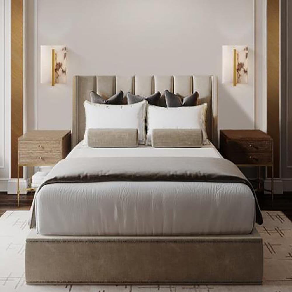 Applique da Parete per Interni in Vetro Alabastro Bianco Rame Marmo Pietra Naturale Lampade da Parete Moderne Dorate per Camera da Letto Comodino Soggiorno Corridoio