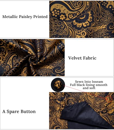 Image of DiBanGu Mens Paisley Suit Waistcoat,Silk Dress Vest and Bowtie Pocket Square Cufflinks with Lapel Pin Set for Wedding Tuxedo
