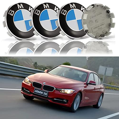 4 pièces Auto Cache Moyeux pour 68MM Centre de Jante Capuchons Centre Roue Badge Accessoires de décoration de Forme 68 mm/2.67en(Bleu+White) Cover