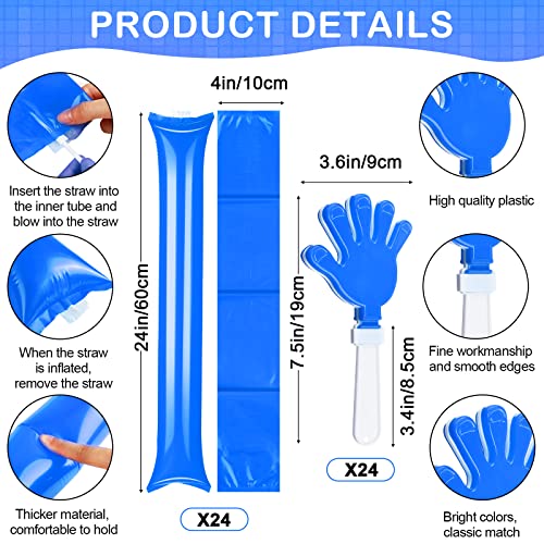 Yunsailing 96 Pcs Homecoming Noisemakers Team Spirit Accessories for Game Day Include Hand Clappers Cheerleading Pom Pom Thunder Stick Cheer Party Blower Plastic Whistle for Sport Fans(Blue)