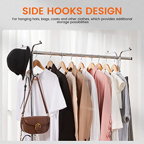 House Again Adjustable 2-In-1 Heavy Duty Garment Rack & Coat Rack, 66" L, Rolling Clothes Rack With Lockable Wheels, Clothing Rack For Hanging Clothes, Commercial Grade, Freestanding, Chrome(Sliver) #TOP2