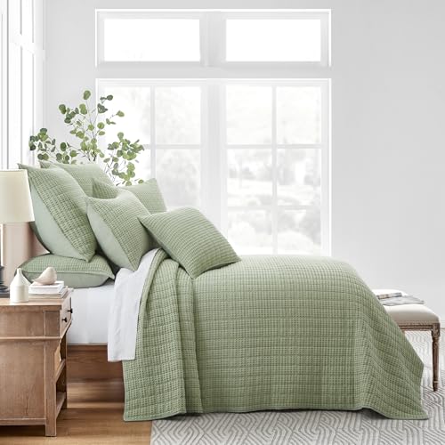 Image of Levtex Home Mills Waffle Queen Bedspread Set (104x106in) with 2 Pillow Shams (26x20in) - Desert Sage - 100% Cotton Queen Size Bedspread Set - Lightweight, Soft, Pre-Washed