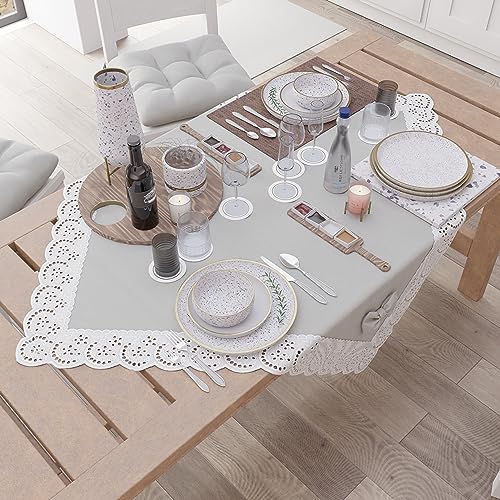 Chemin de table carré gris en coton dentelle 95x95 cm - 3